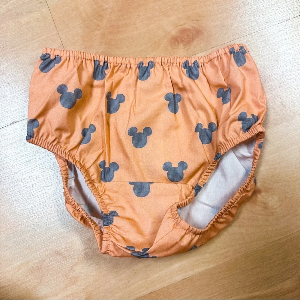 NWOT Disney Baby Orange & Blue Mickey Mouse Bucket Hat & Diaper Cover Set 6-12M